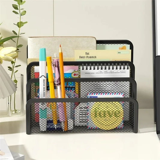 Black Metal Iron Mesh Desk Organizer
